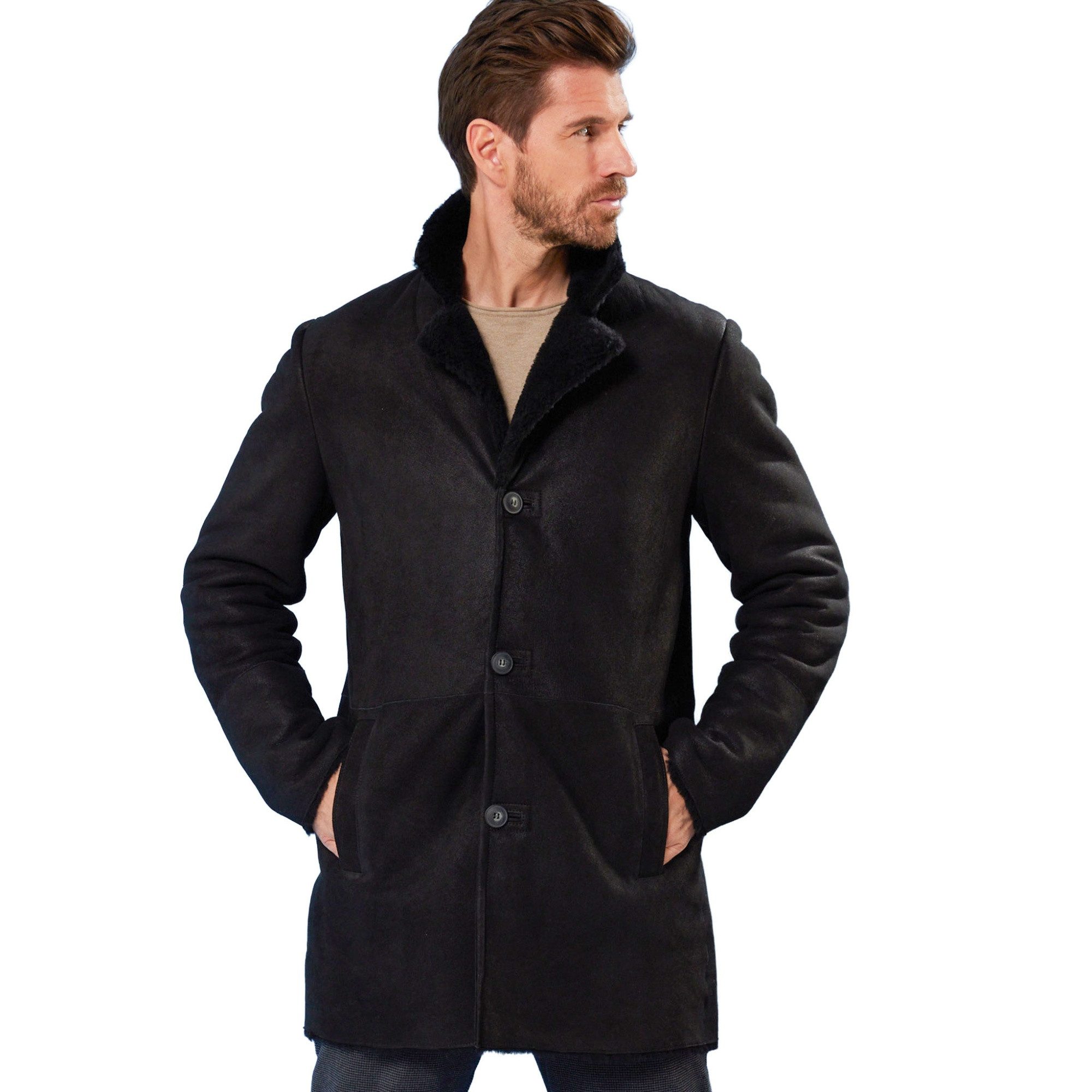Jilani Lederjacke Semias Jilani Collection - Herren Lammfellmantel Lederjacke Lammfell schwarz
