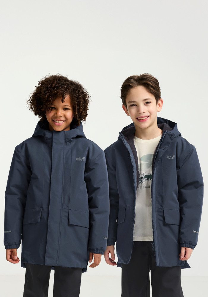 Jack Wolfskin Outdoorjacke CANVEY JKT KIDS für Kinder, mit Kapuze, wasserdicht, winddicht, atmungsaktiv, wärmend