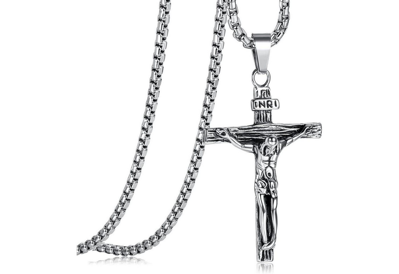 LuxusKollektion Kreuzkette Kreuz Halskette Herren Edelstahl Jesus Kruzifix Anhänger 61cm Silber