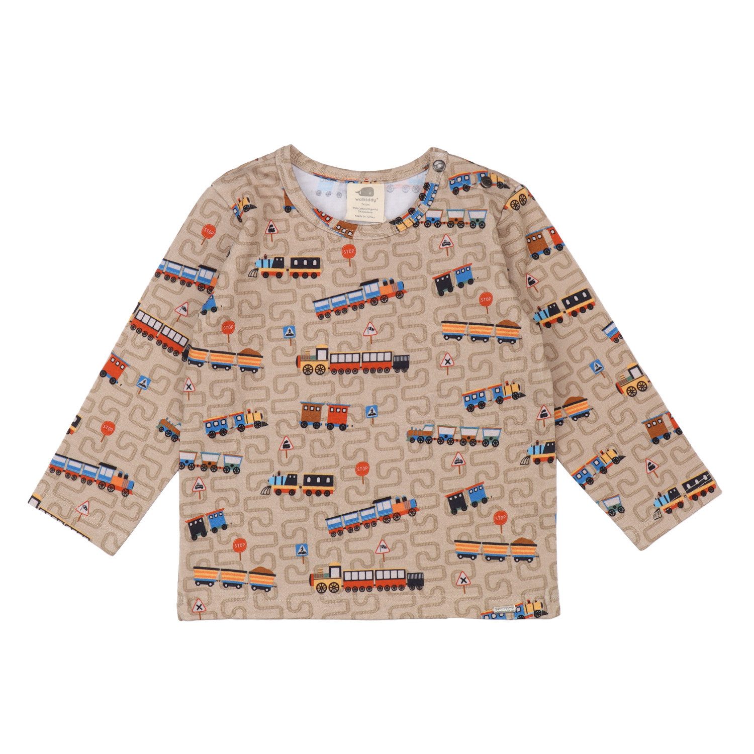 Langarmshirt T-Shirt aus Bio-Baumwolle mit Lokomotivdruck für Kinder
