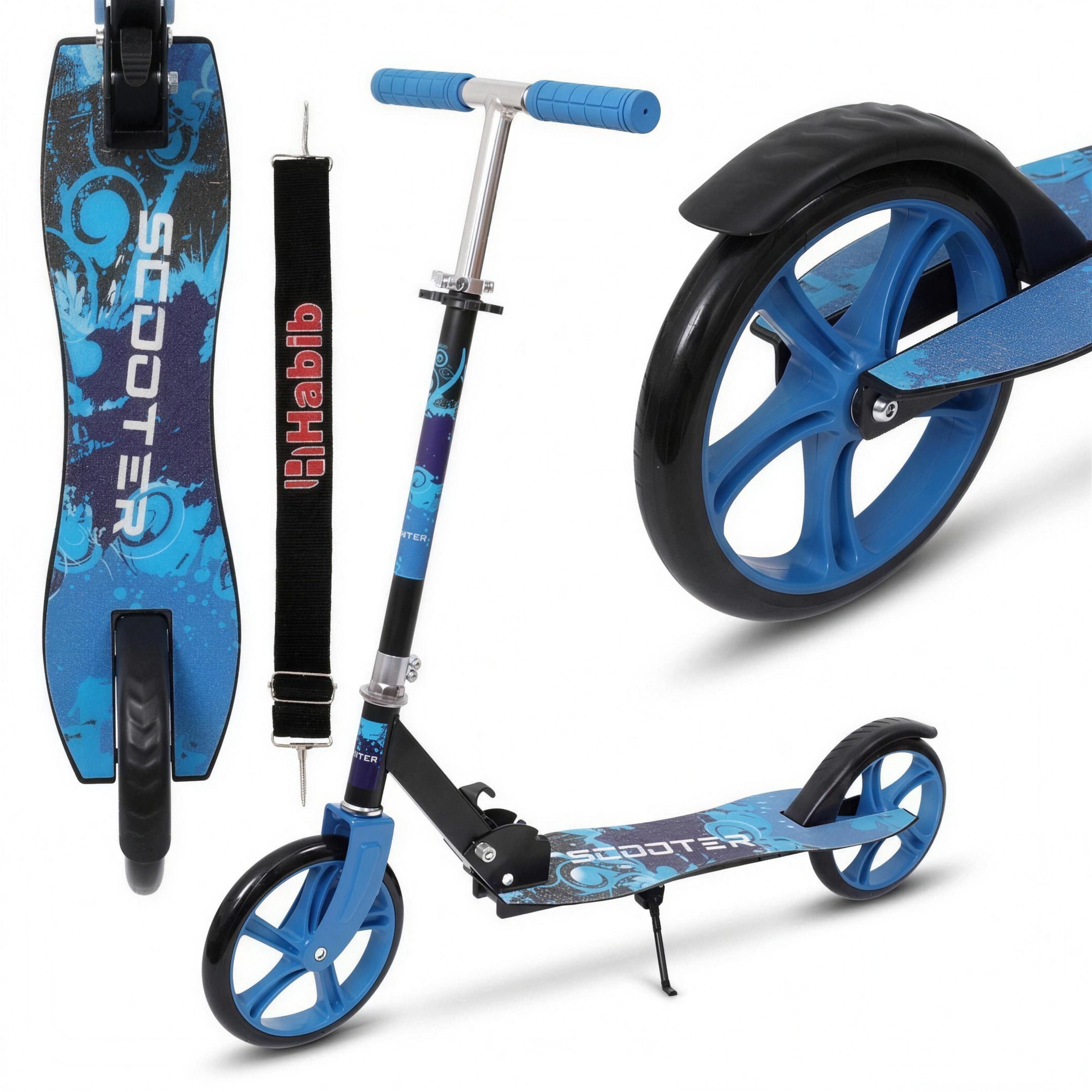 Habib Gruppe Scooter Cityroller Kinder ab 6 Jahre, XXL 200mm, klappbar, bis 100 kg