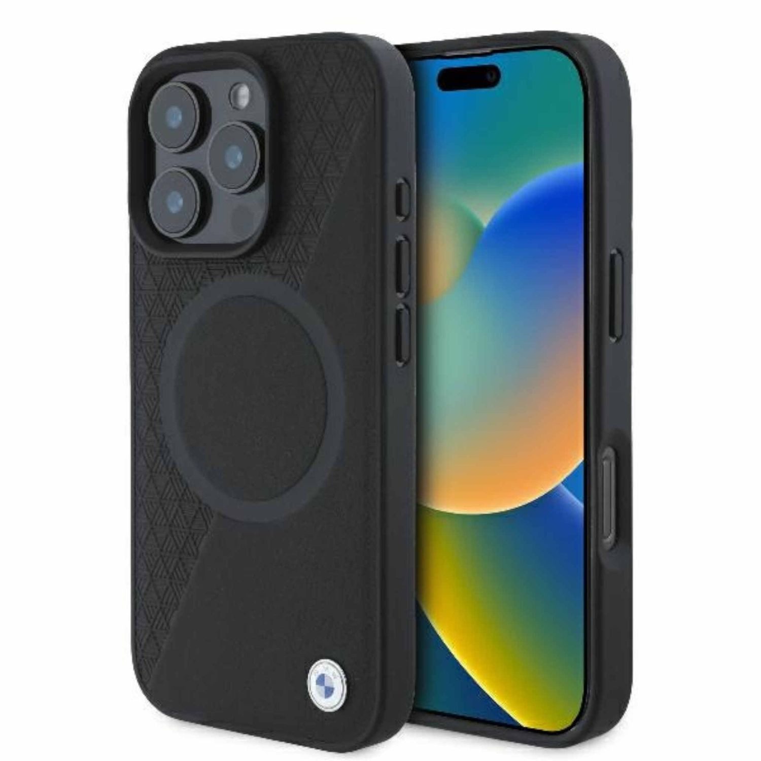 BMW Smartphone-Hülle BMW Apple iPhone 16 Pro Sign Leather Half Textured And Circle MagSafe