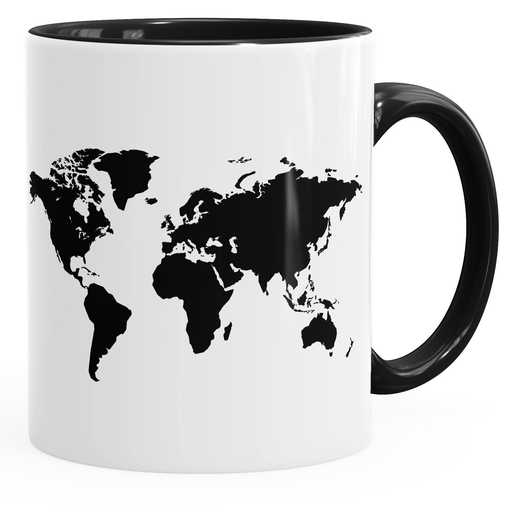 Autiga Tasse Kaffee-Tasse Weltkarte World Map Teetasse Keramiktasse mit Innenfarbe, Keramik