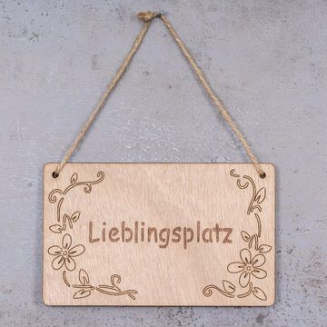 Levandeo® Dekohänger, Schild Lieblingsplatz 13x8cm Birkenholz Holzschild Blumen Deko Holz