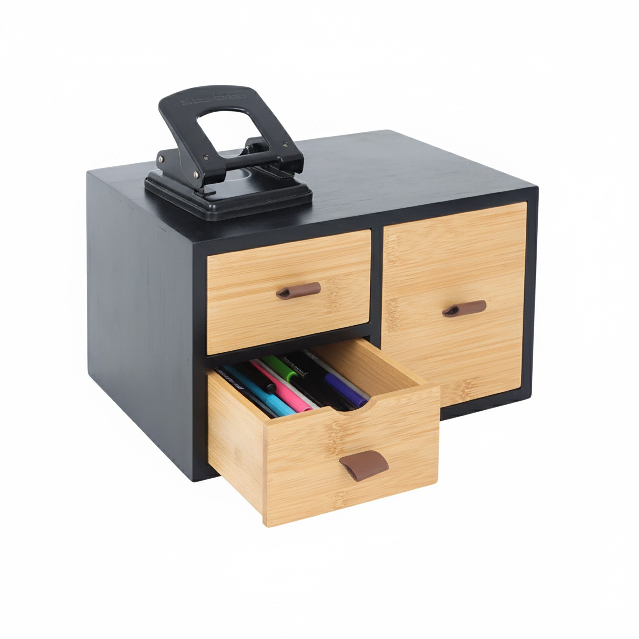 relaxdays Organizer Schubladenbox Bambus mit Schlaufen, schwarz