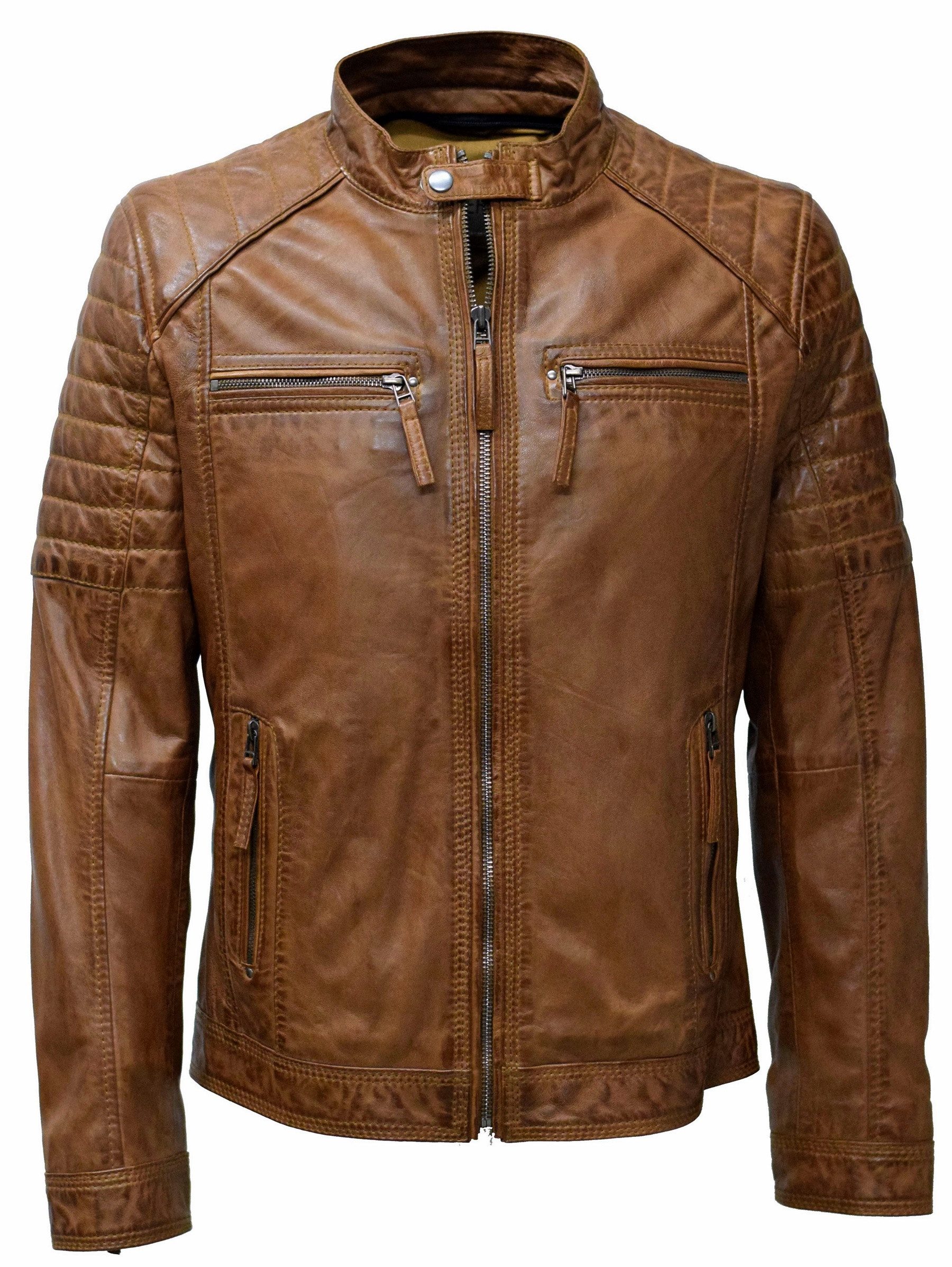 Zimmert Leather Lederjacke Franky washed Lammnappa, Blouson, sportlich, Kastanie, Cognac, Braun, Schwarz