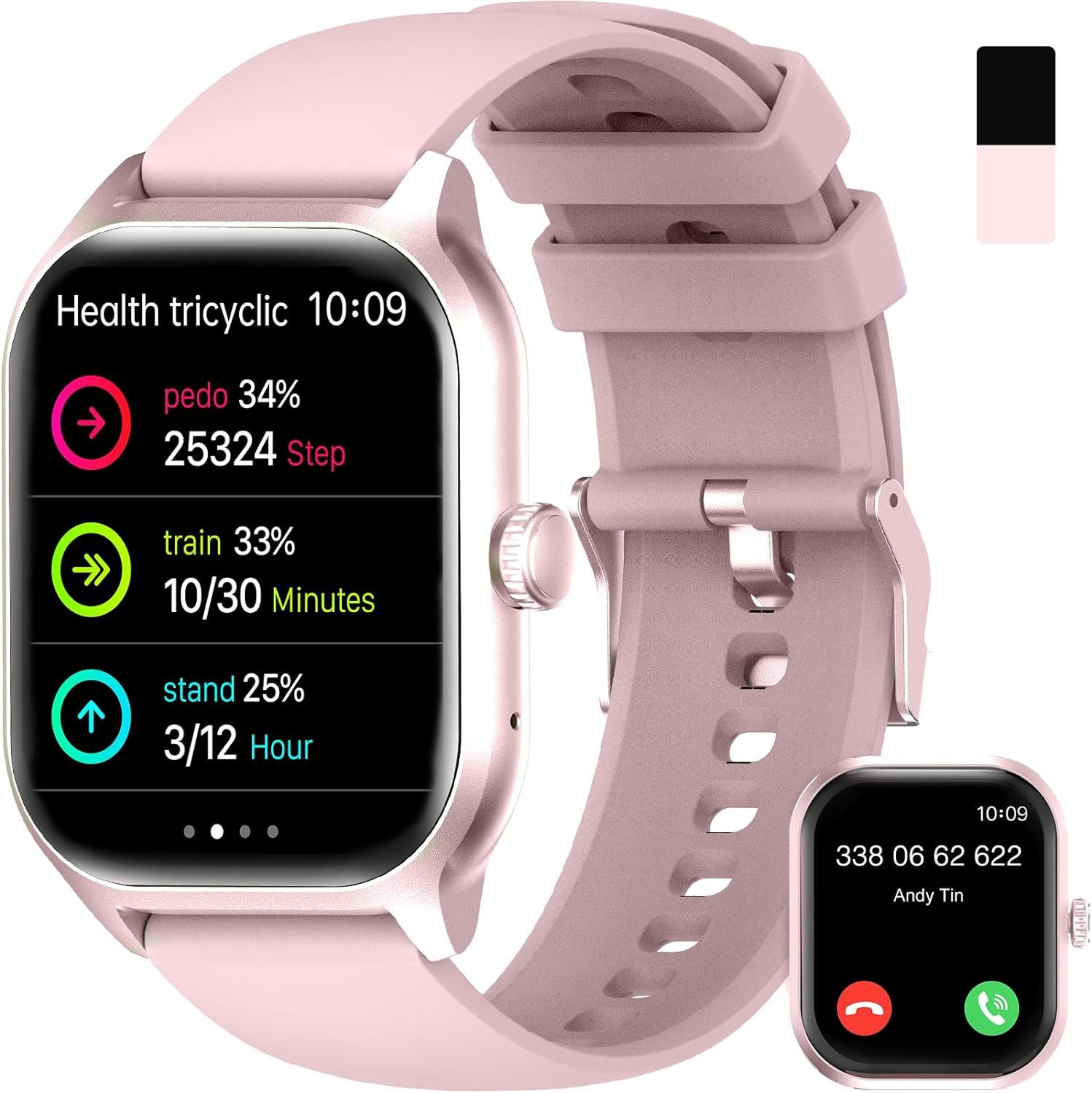 zaisia Fur Damen Herren mit Telefonfunktion HD-Touchscreen Fitness Tracker Smartwatch (2.01 Zoll, Android / iOS), mit Pulsuhr Schlafmonitor Schrittzähler, IP68 Wasserdicht Sport