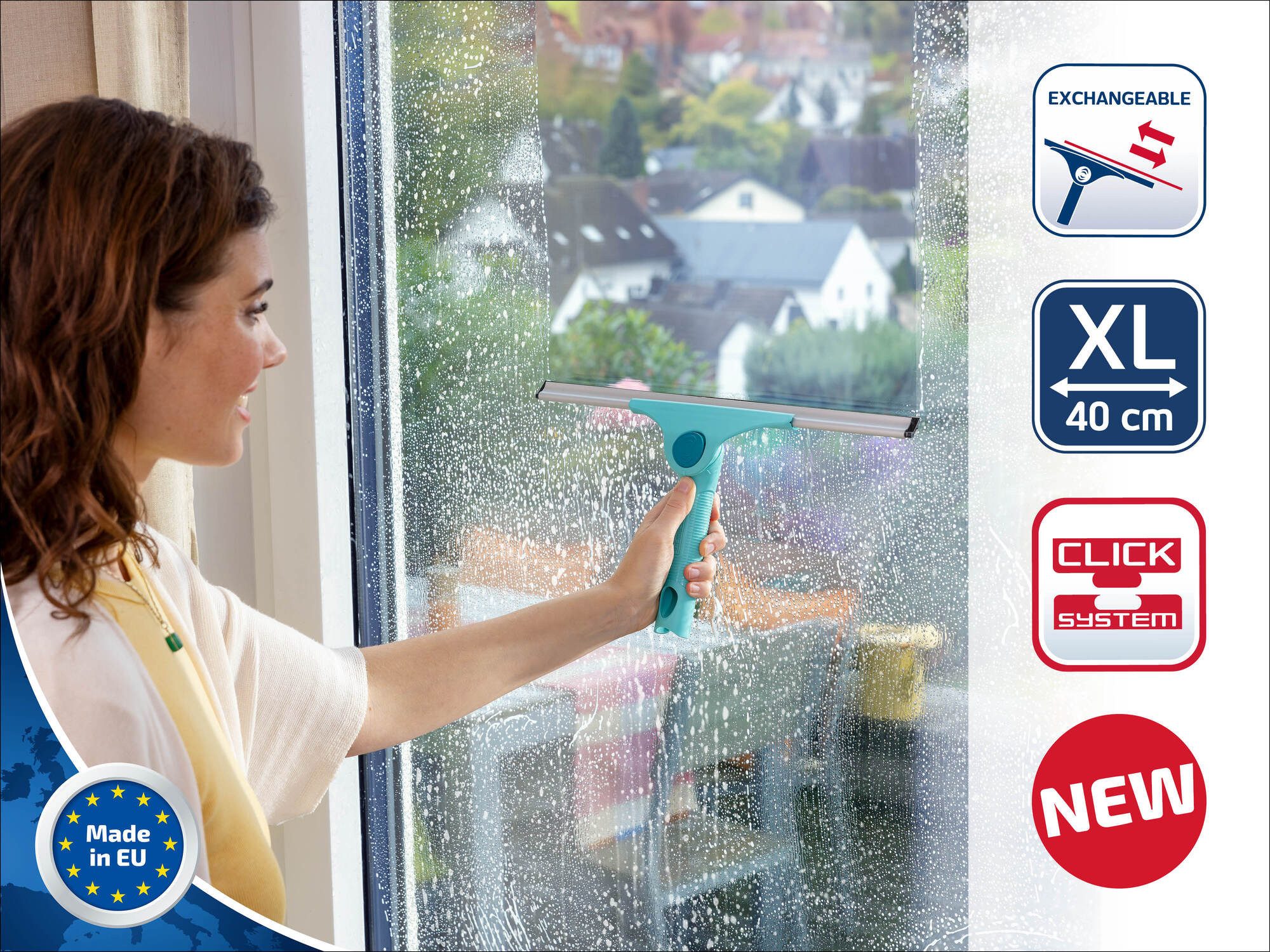 Leifheit Fensterreiniger Abzieher 2in1 XL Pro Reach, (1-St) Reinigungswinkel einstellbar, Kombi mit micro duo Wischpad, 40cm