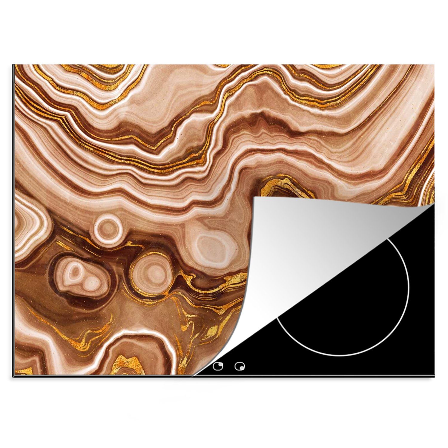 MuchoWow Herdblende-/Abdeckplatte Marmor - Gold - Muster, Vinyl, (1 tlg), 70x52 cm, Mobile Arbeitsfläche nutzbar, Ceranfeldabdeckung