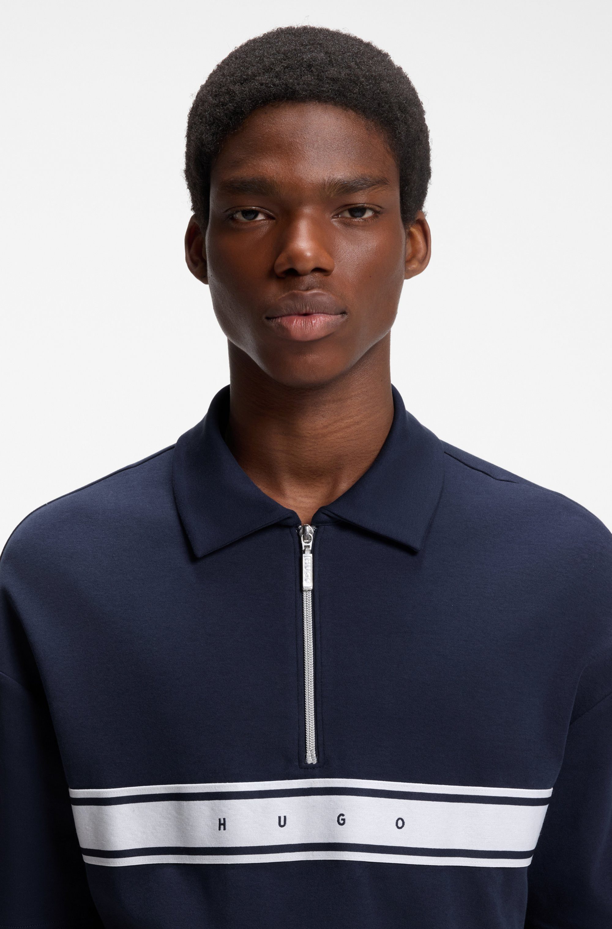 HUGO Poloshirt NAUTIX ZIP POLO aus Stretch-Baumwolle, Relaxed Fit