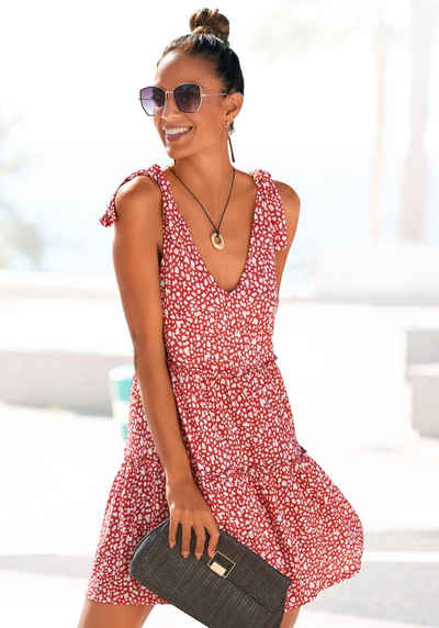 Beachtime Druckkleid mit modischen Volants, lockere Passform, Sommerleid, Strandkleid