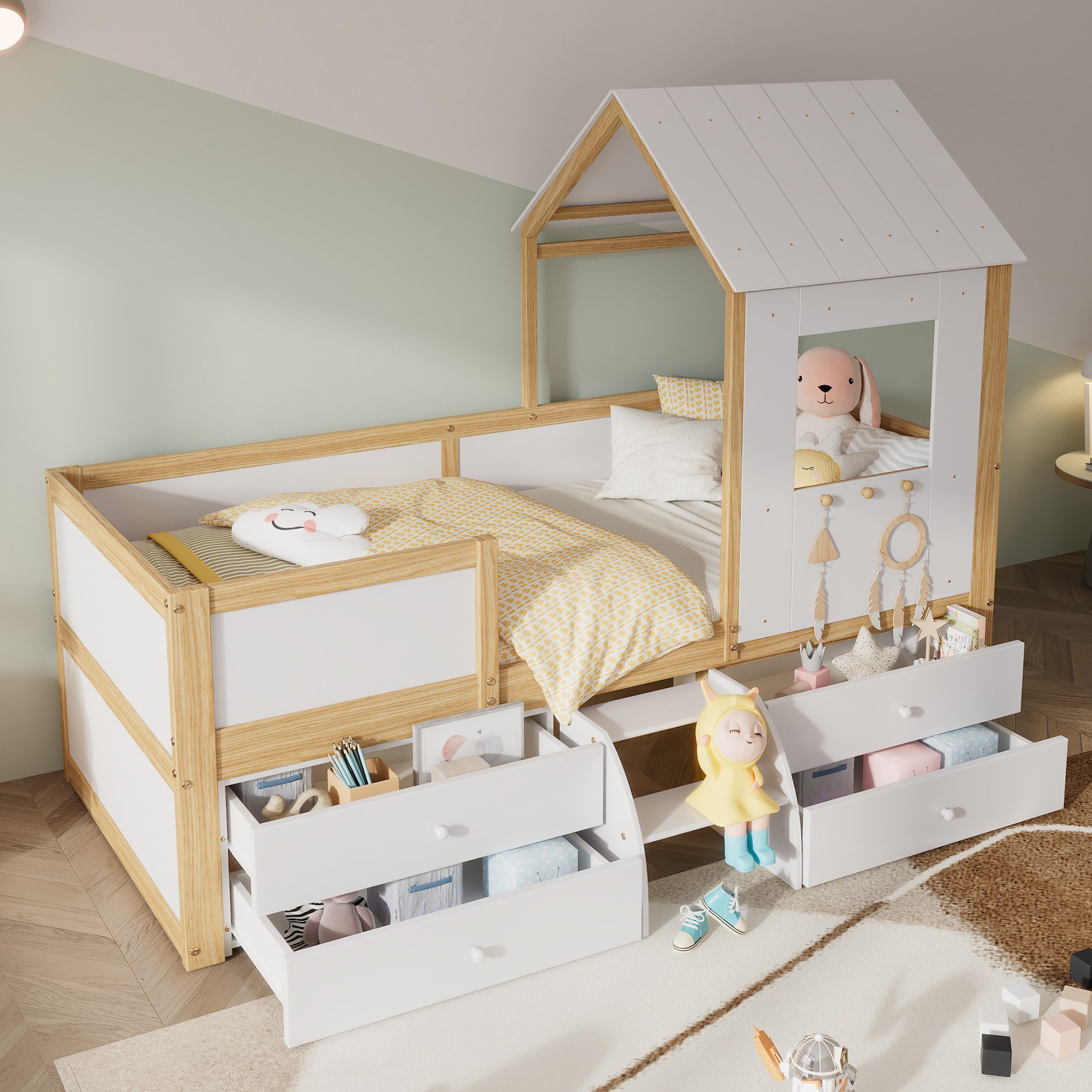 Flieks Etagenbett, Hochbett Hausbett 90x200cm mit günstig online kaufen