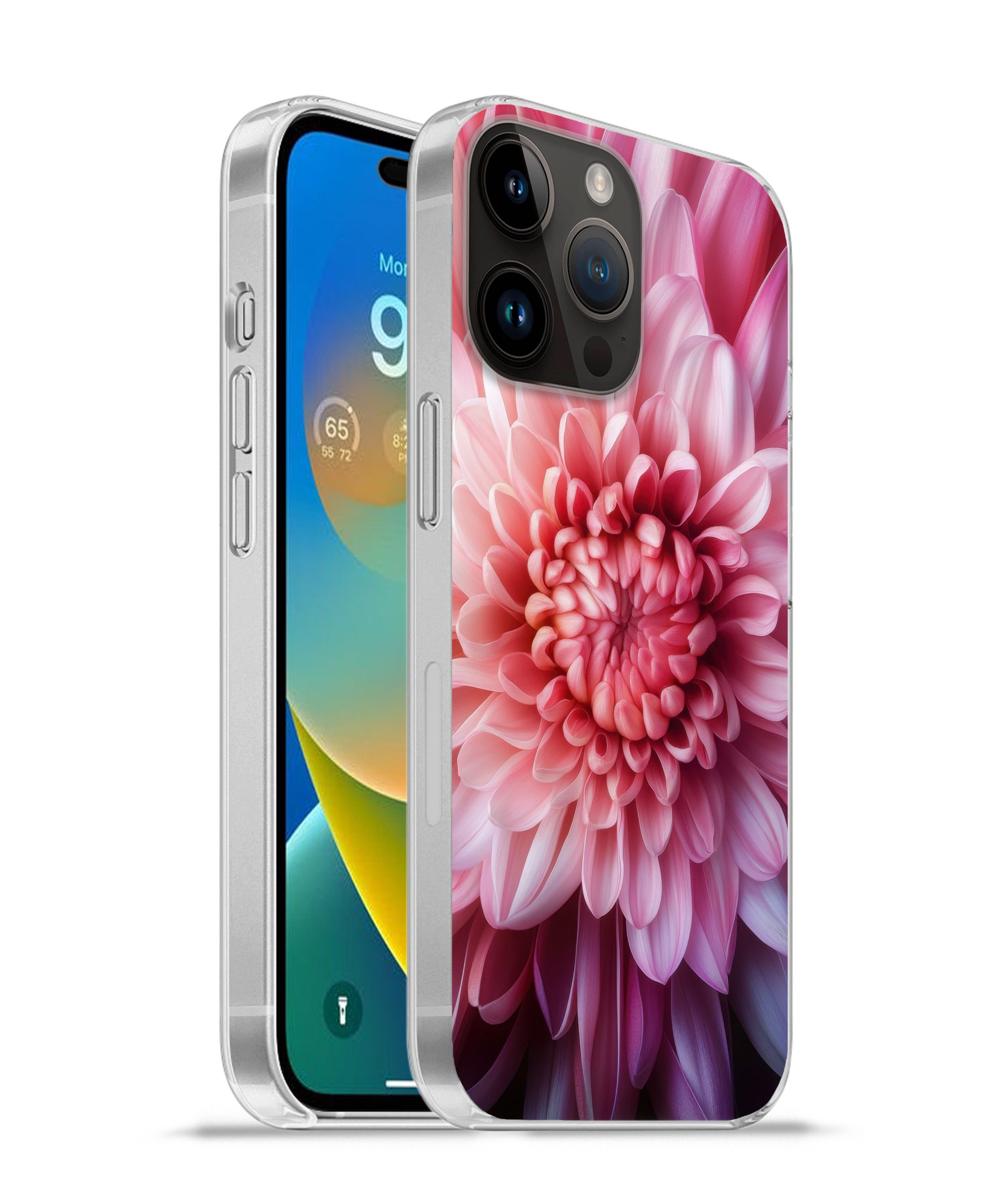 MuchoWow Handyhülle für Apple iPhone 14 Pro Dahlie - Blume - Nahaufnahme - Rosa, Smartphone-Bumper, Print, Handy Schutzhülle Dünn