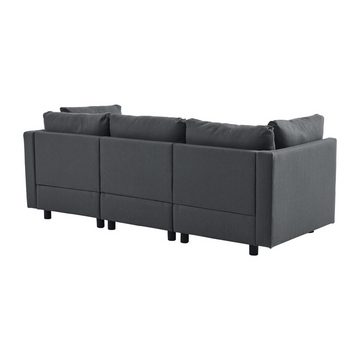 Merax 3-Sitzer mit Hocker, XXL Sofa, aus Leinen mit 2 Kissen, Sofagarnitur, Loungesofa, modulare Couch