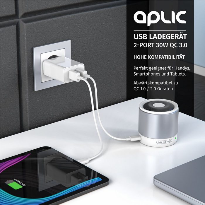 Aplic USB-Ladegerät (3000 mA 2-Port 30W Quick Charge 3.0 (QC 3.0) Schnelladefunktion)