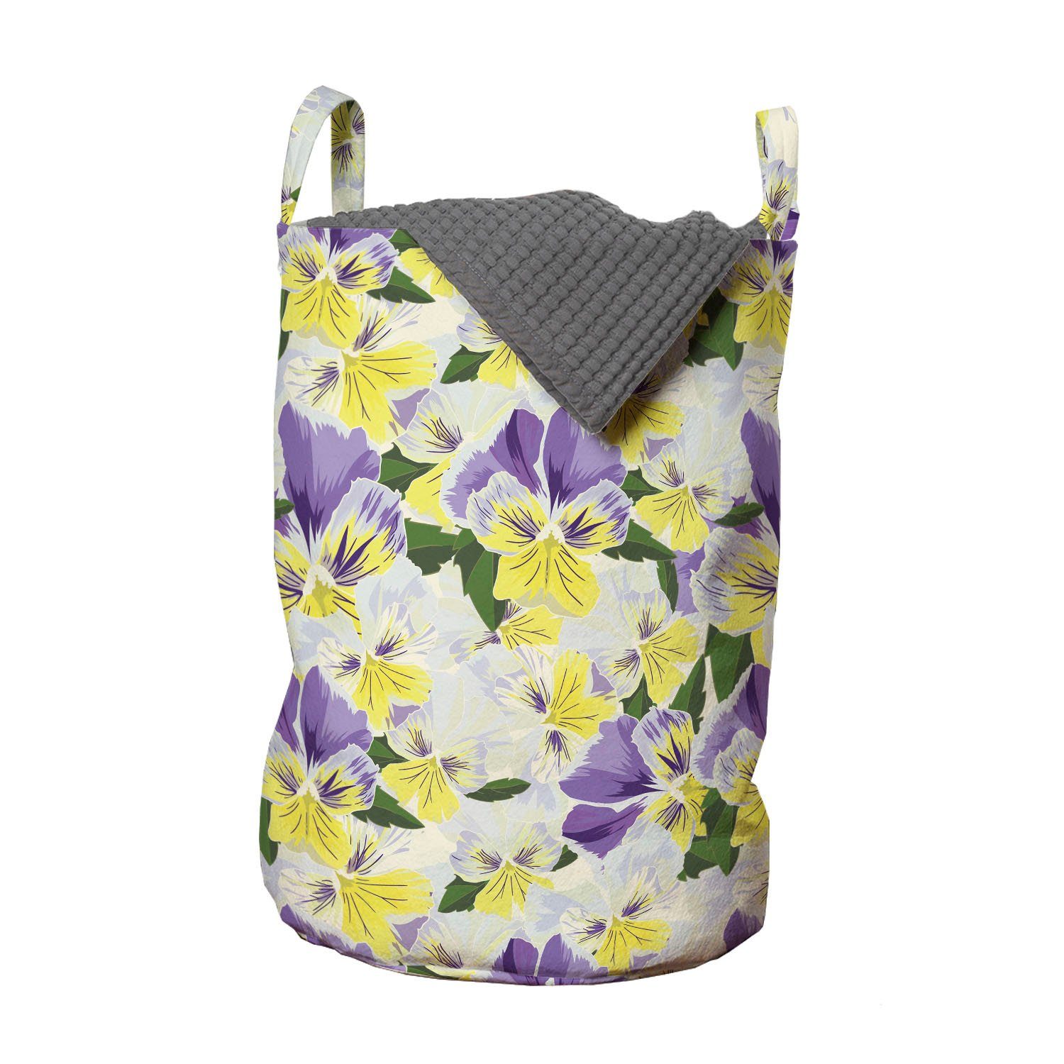 Abakuhaus Wäschesäckchen Wäschekorb mit Griffen Kordelzugverschluss für Waschsalons, Frühling Pansy Blumen Bouquet Motiv
