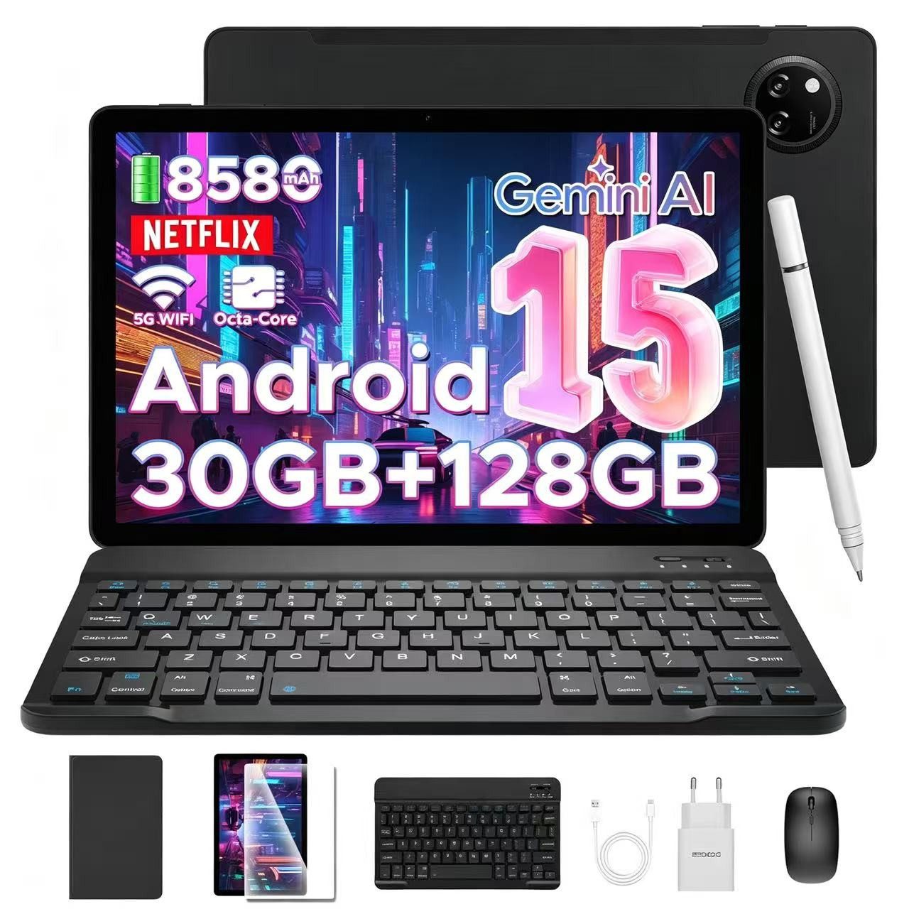 DOOGEE TabA9Pro+ Tablet mit Tastatur Android 15 128GB/2TB,11 Zoll Gaming Tablet (11", 128 GB, Android 15, 8580 mAh Akku, 13 MP + 5 MP, WiFi 5, Face ID, OTG, Widevine L1)