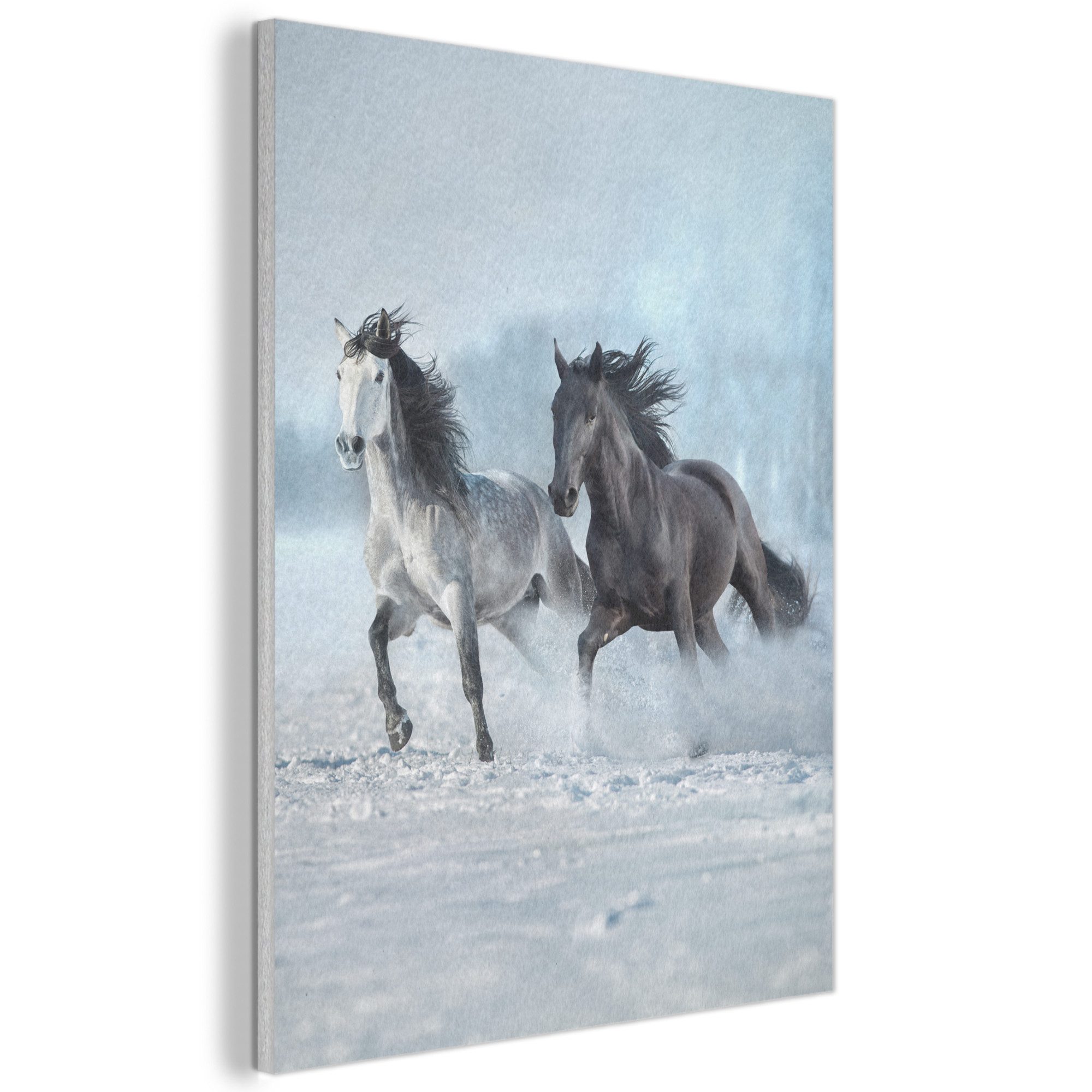 MuchoWow Gemälde Pferde - Winter - Tiere - Natur - Schnee, Fotodruck (1 St), Akustikpaneele, Wandpaneele, Schalldämmung, Akustikbilder 30x40 cm