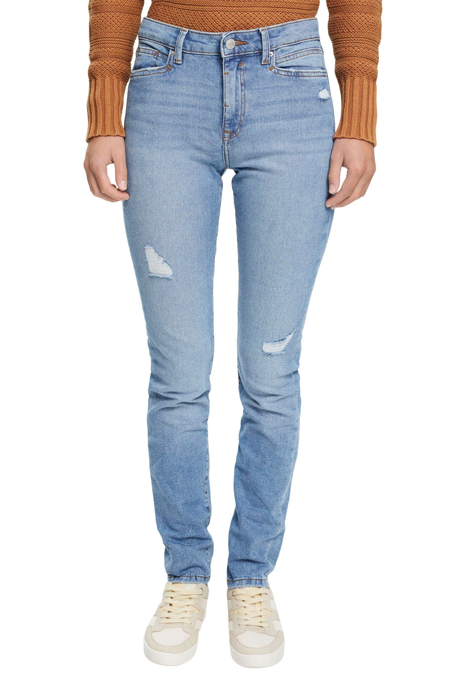 mit light washed Destroyed-Effekten Slim-fit-Jeans Esprit blue