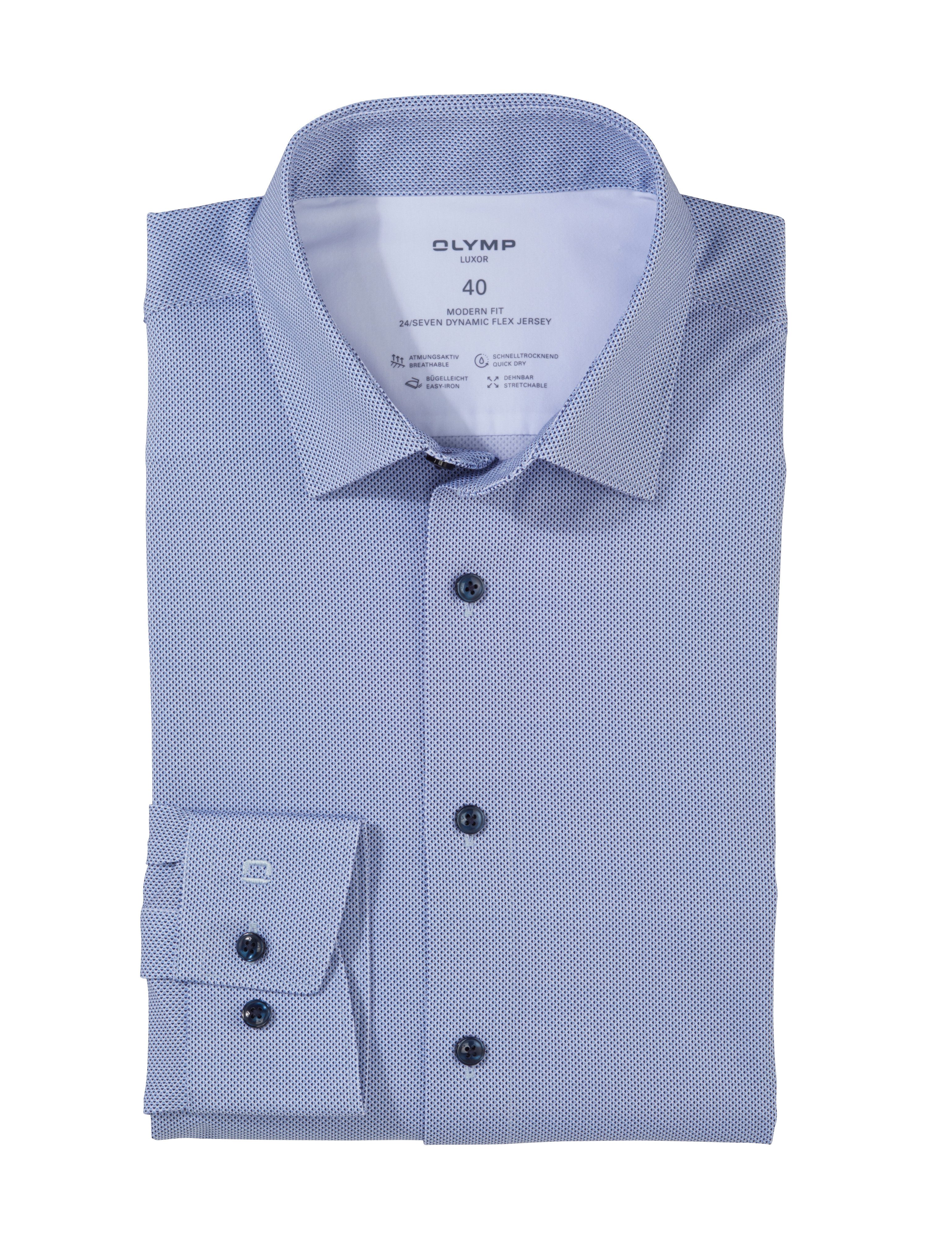 OLYMP Luxor Hemd Stretch Druck Blau - Größe 40 günstig online kaufen