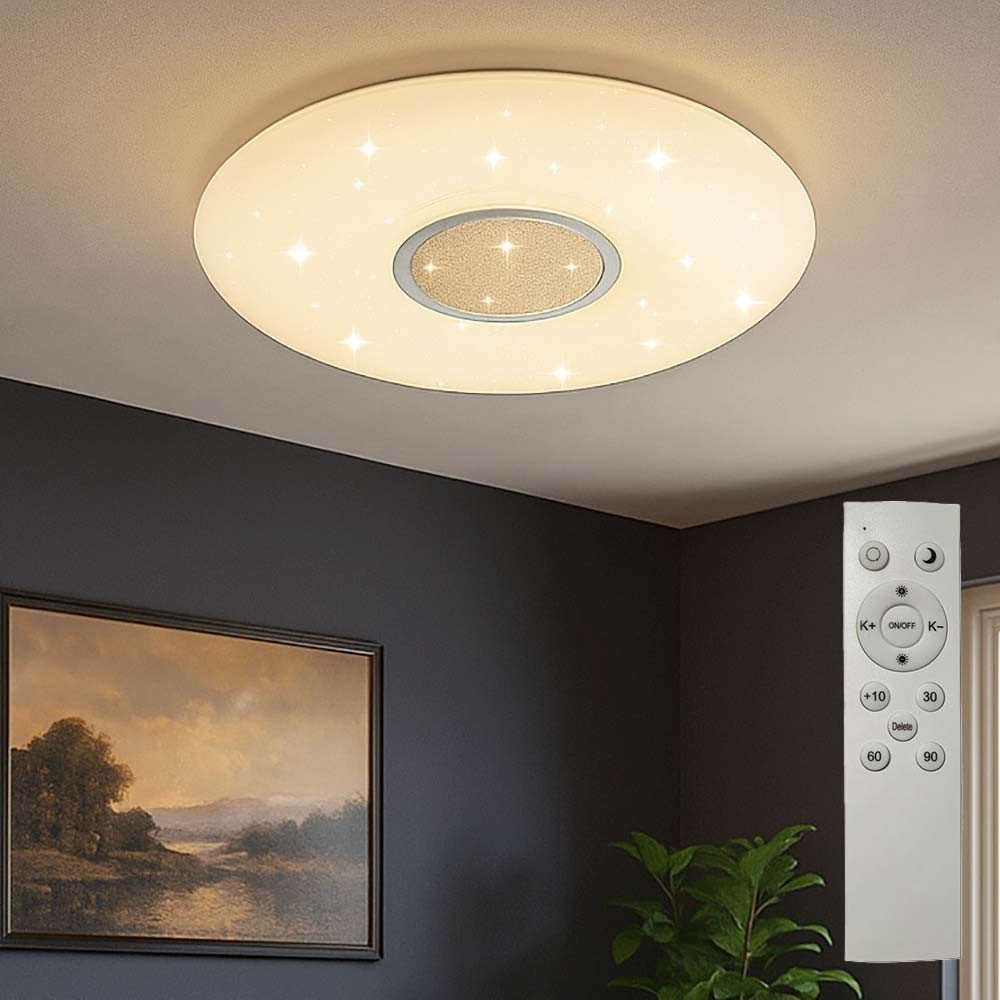 V-TAC LED Deckenleuchte, LED-Leuchtmittel fest verbaut, Kaltweiß, Warmweiß, Neutralweiß, Tageslichtweiß, Farbwechsel, LED Deckenleuchte Sterneneffekt Fernbedienung dimmbar CCT Wohnzimmer