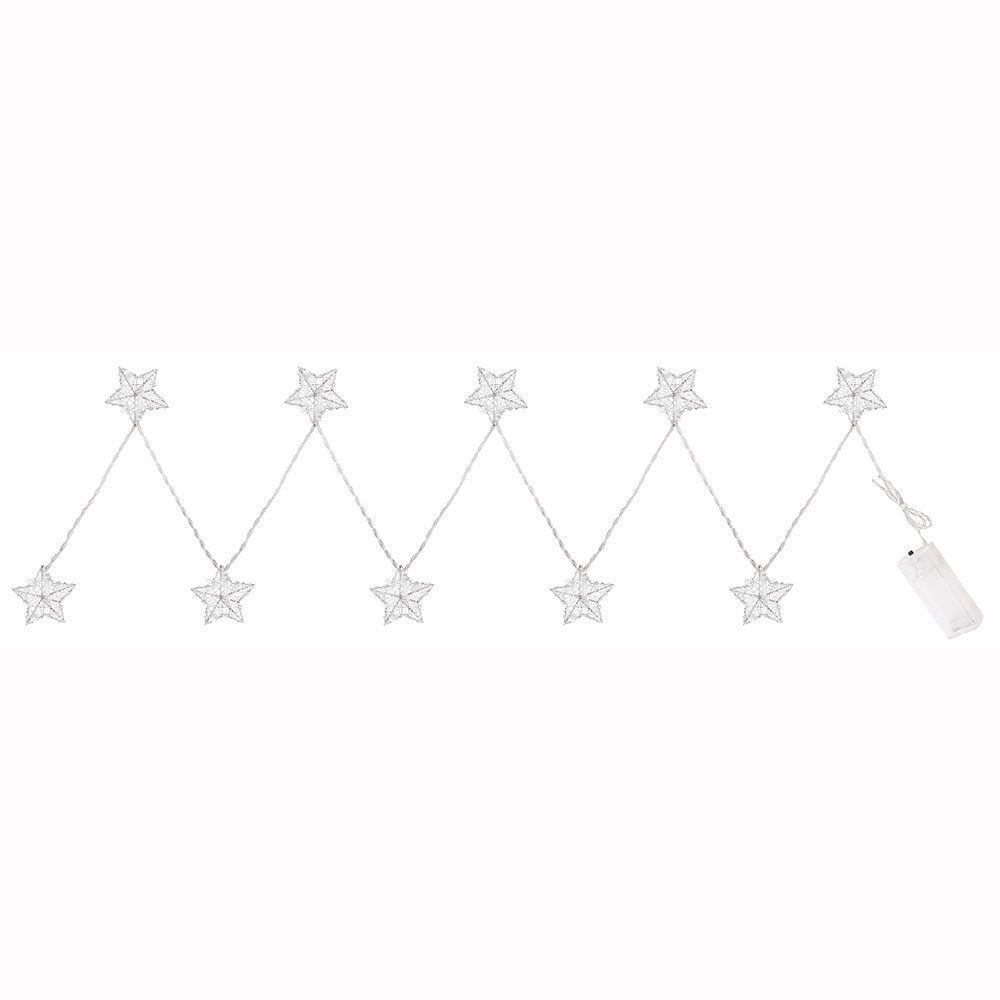 GLOBO LIGHTING LED Dekolicht, LED-Leuchtmittel fest verbaut, Warmweiß, Lichterkette Leuchtkette Weihnachtsdeko 10x LED Sterne silber L 135 cm