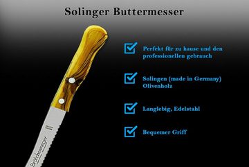 SMI Brötchenmesser 6-tlg Buttermesser Wellenschliff Frühstücksmesser Olivenholz, breite Klinge