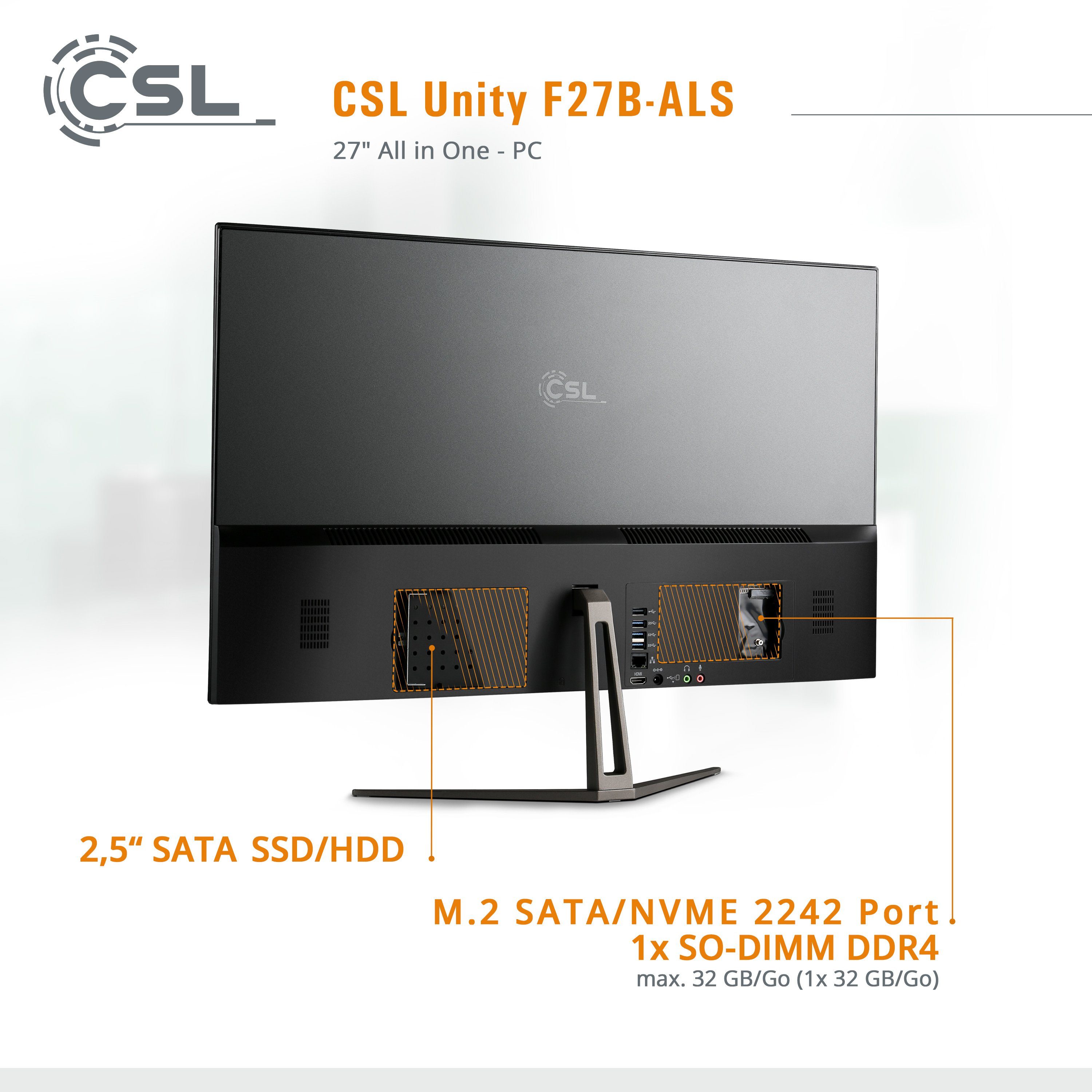 CSL Unity F27-ALS N200 Windows 11 All-in-One PC (27 Zoll, Intel N200, Intel UHD Graphics, 1× HDMI 2.0, 16 GB RAM, 1000 GB SSD, passiver CPU-Kühler) – Bild 5 von 5