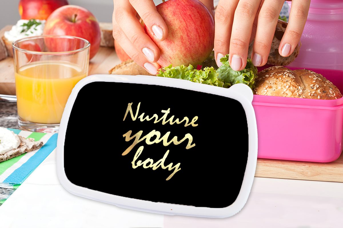 MuchoWow Lunchbox Zitate - für Gold, Kinder, Mädchen, Kunststoff Kunststoff, Snackbox, - (2-tlg), Brotdose Gesund Erwachsene, Brotbox rosa