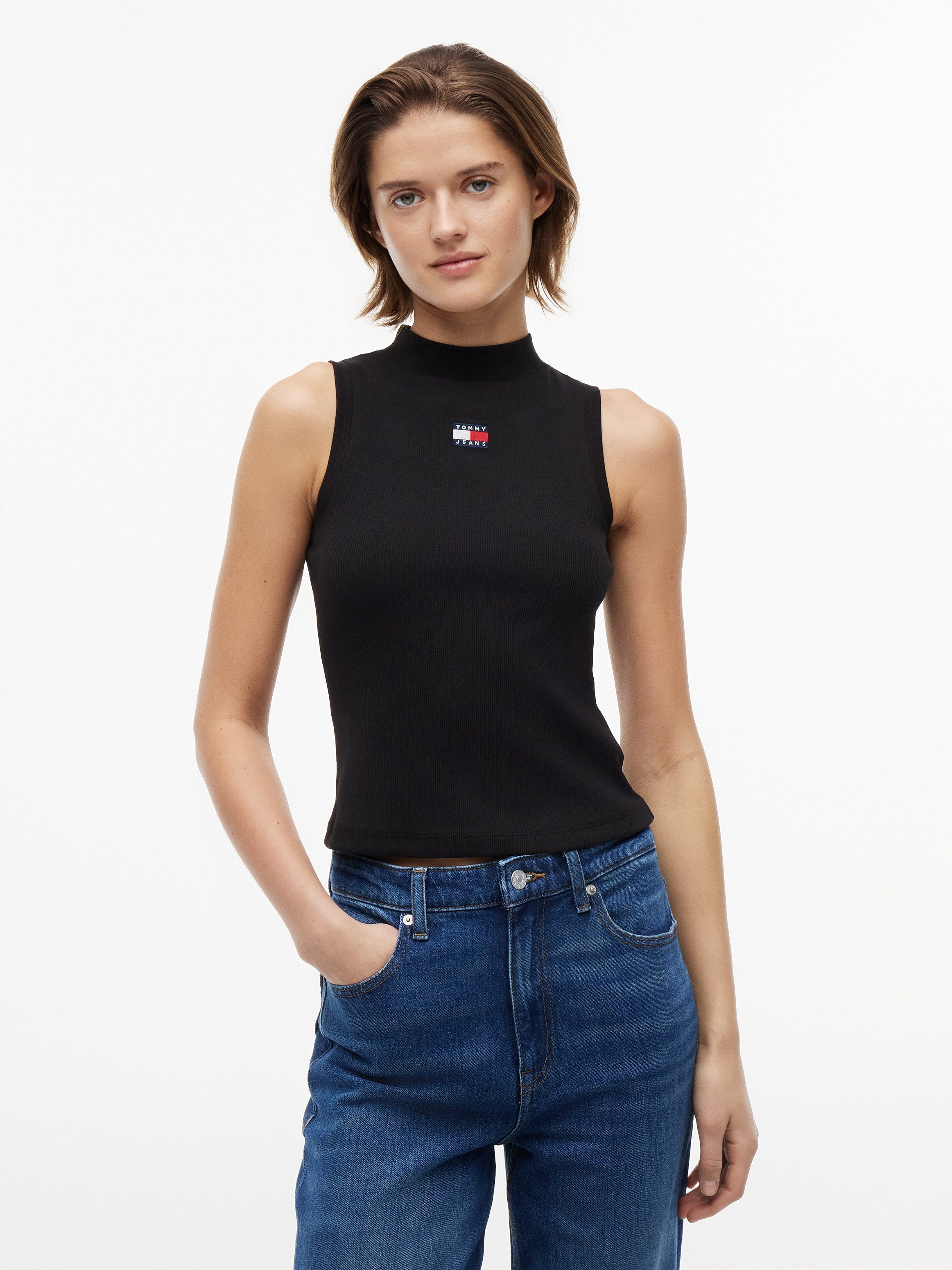 Tommy Jeans Tanktop TJW SLIM BADGE RIB MOCK TANK Baumwollmischung, slim fit, igurbetont, in gerippter Struktur