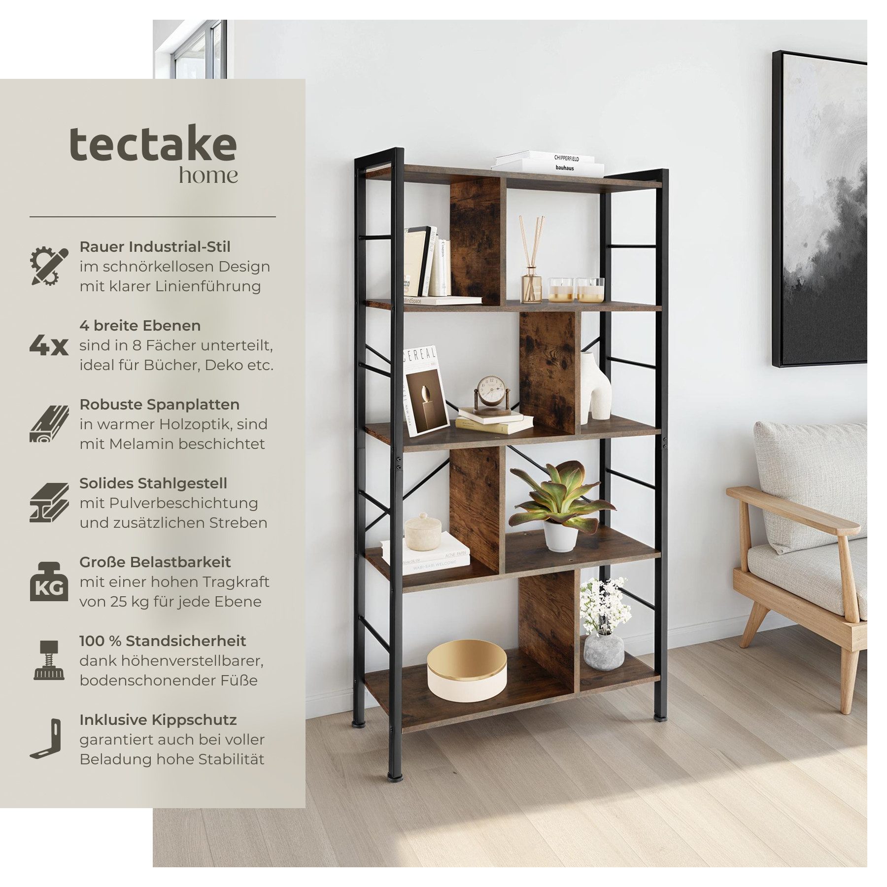 tectake Bücherregal Regal, Set 1-tlg., Industrial günstig online kaufen