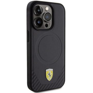Ferrari Smartphone-Hülle Ferrari Apple iPhone 15 Pro Schutzhülle Carbon Metal Logo MagSafe