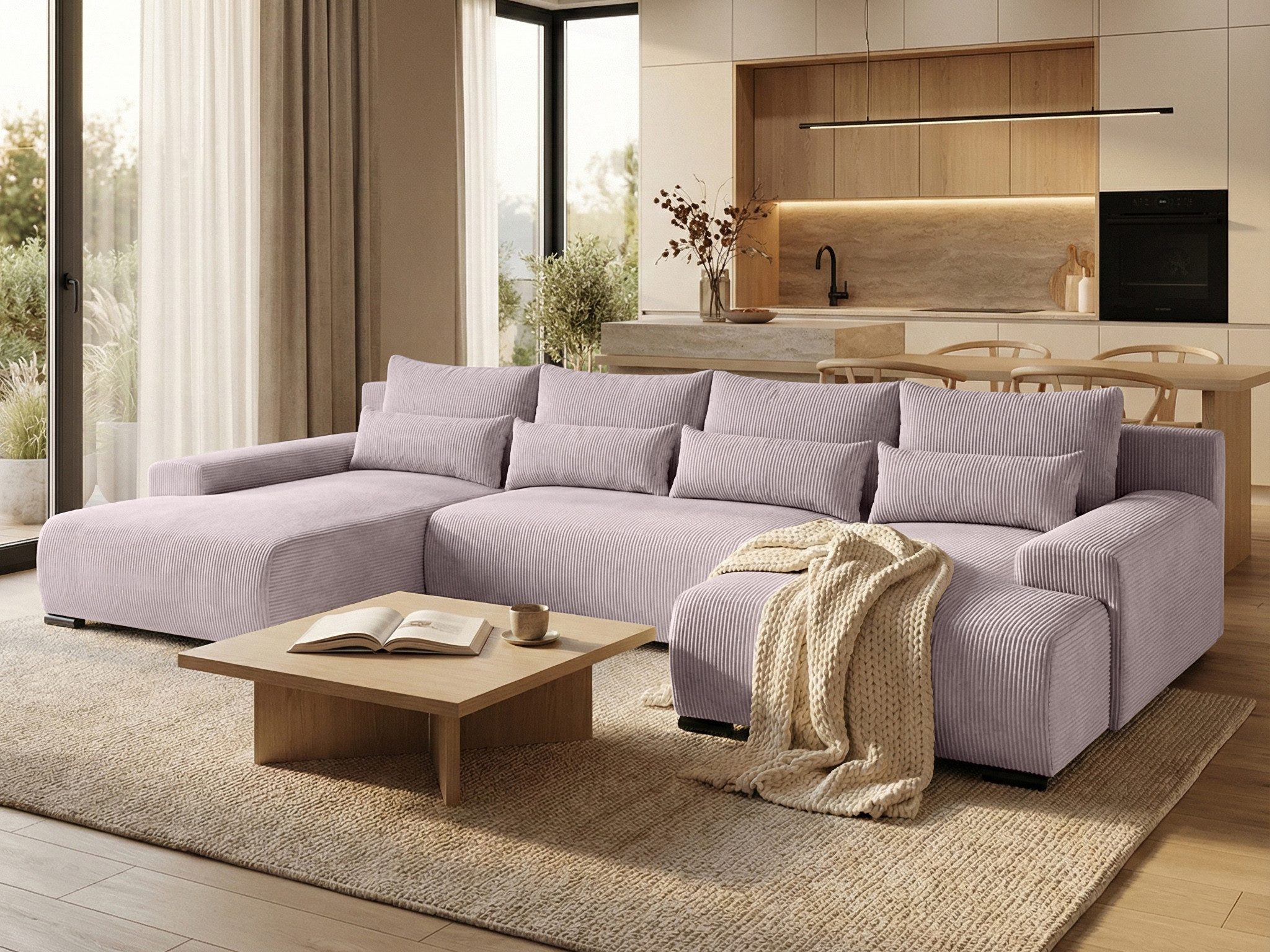 Beautysofa Ecksofa BENNY U mit Schlaffunktion, Bettkasten und Metallbeinen, Eckcouch in U-Form mit Wellenfederung Typ B, Liegefläche: 295x135 cm