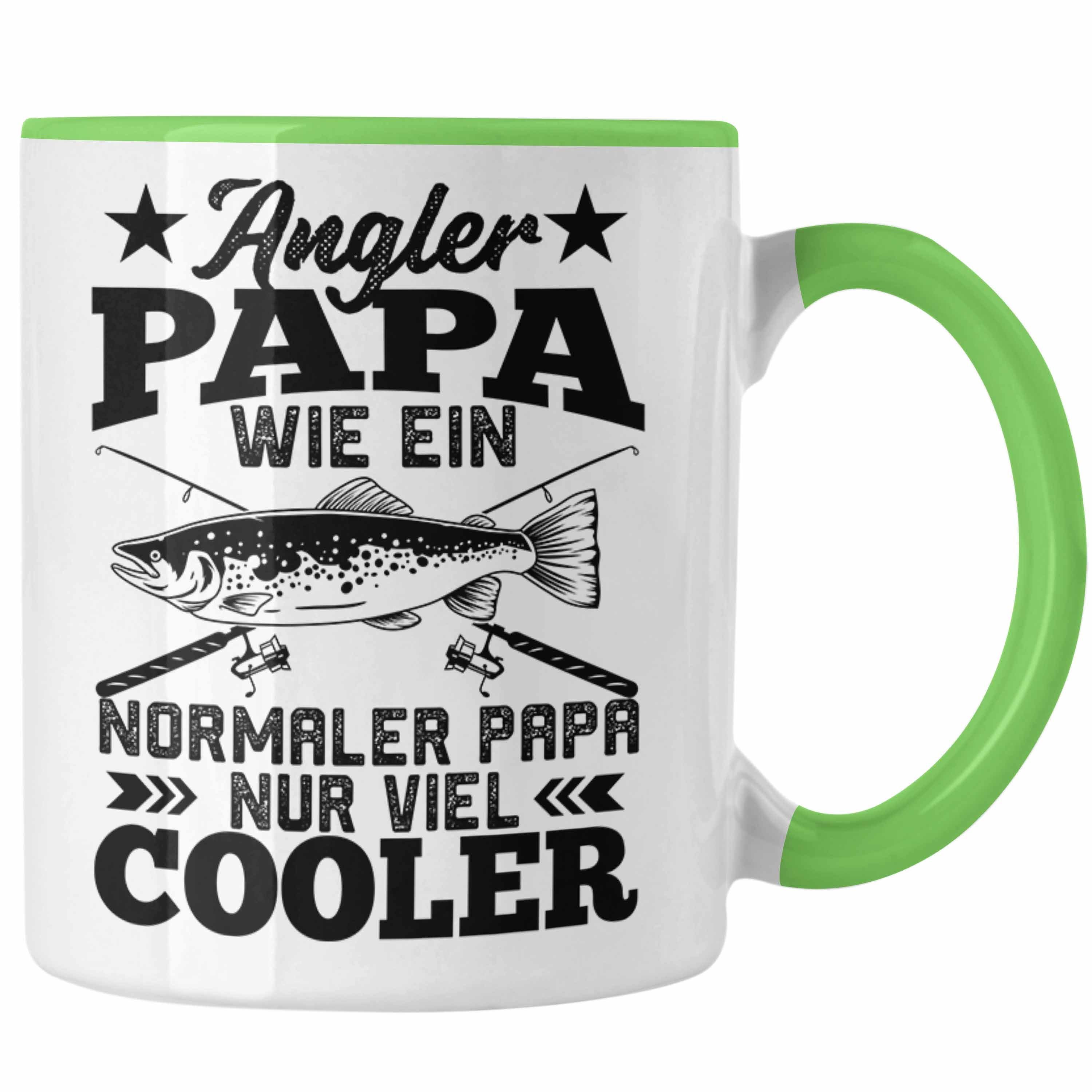 Trendation Tasse Trendation - Angler Papa Geschenk Vatertag Tasse Geschenkidee Fischer Fischen Lustiger Spruch zum Angeln Grün