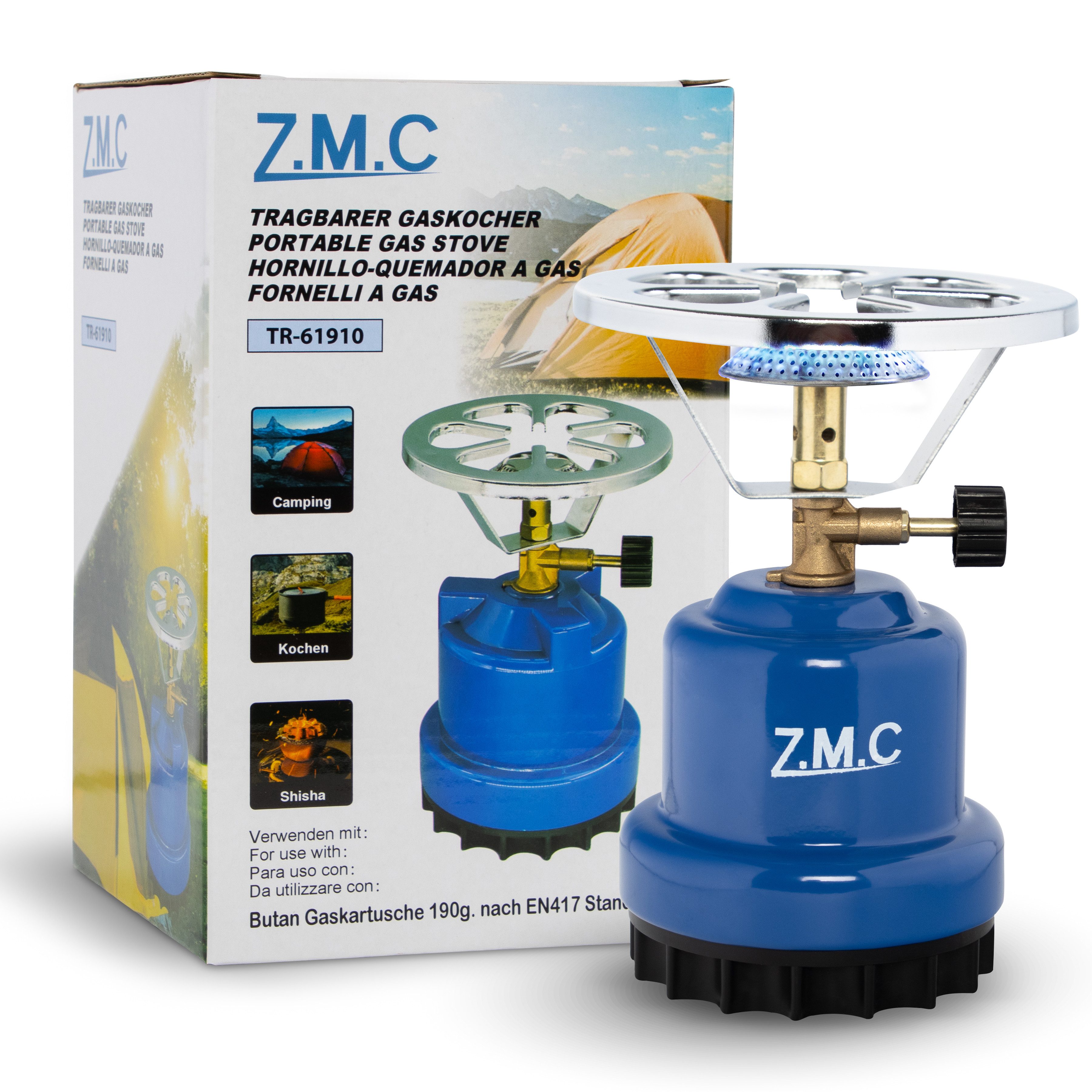 ZMC Gaskocher ZMC Campingkocher Gaskocher 1 flammig Kohleanzünder Herd + 8x Gaskartu, Kartuschenkocher
