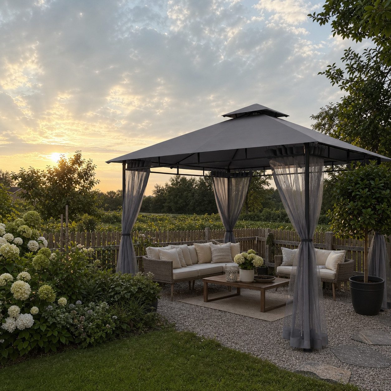 Sekey Pavillon 3 x 3m Pavillon Partyzelt Gartenpavillon mit Moskitonetz, Doppeldach, mit 4 Seitenteilen, Stabil, Wasserdicht, Winfest, Sonnenschutz – Bild 3 von 5
