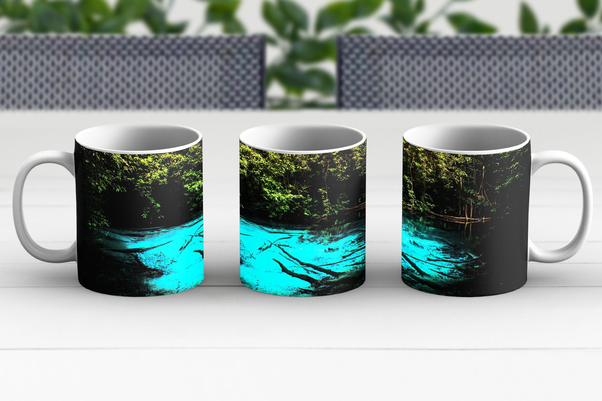 Keramik, im MuchoWow See Dschungel, Tasse Teetasse, Teetasse, blauer Geschenk Becher, Kaffeetassen, Leuchtend