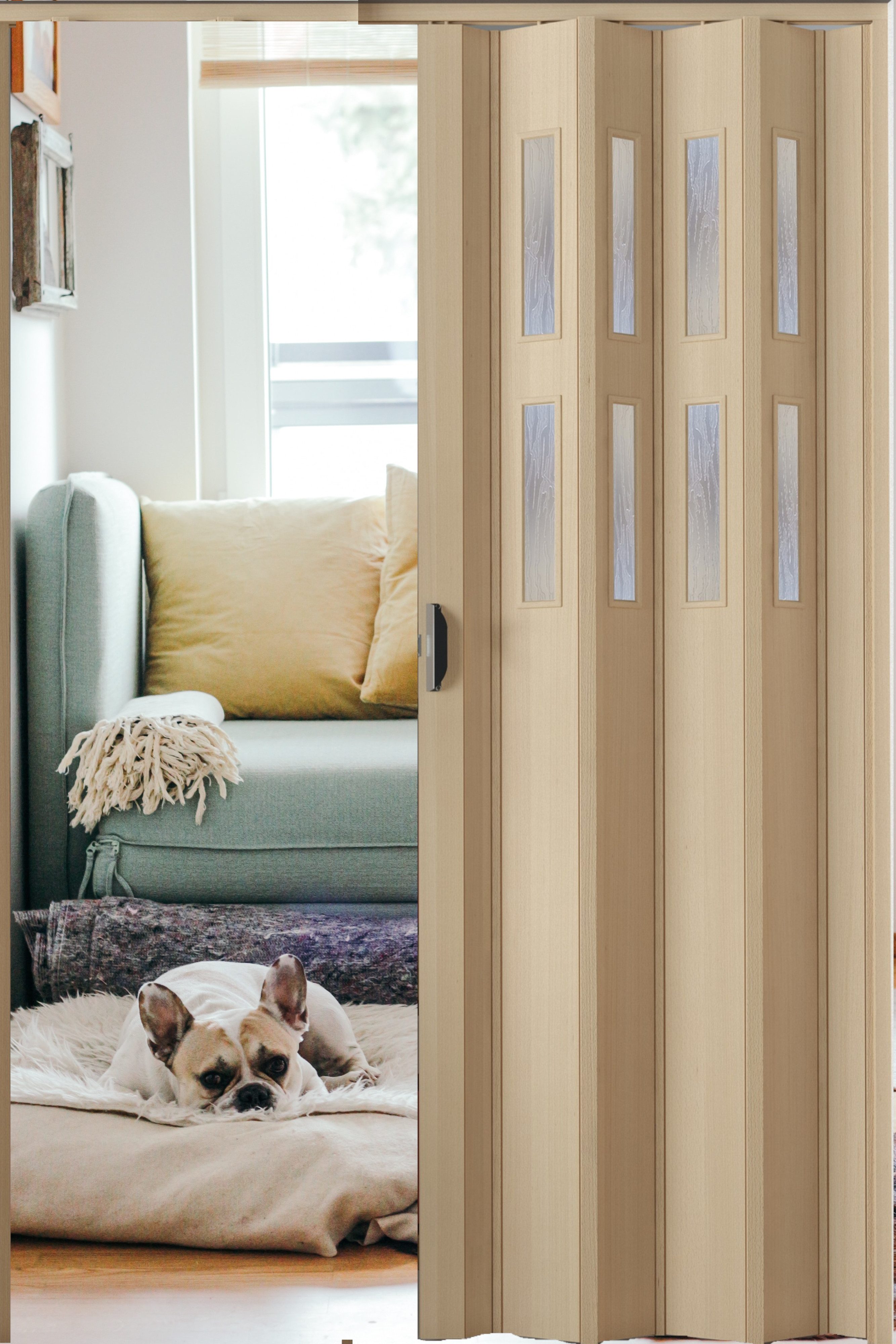 Forte Falttür Falttür Schiebetür Nischentür B 88,5x H 202 cm Buche Holz 3D 2 Fenster (1 Stück), abwaschbar und für Naßräume geeignet