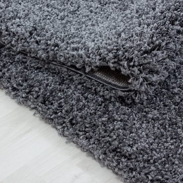 Teppich Unicolor - Einfarbig, Teppium, Rund, Höhe: 50 mm, Teppich Grau Einfarbig Shaggy 50 mm Florhöhe Teppich Wohnzimmer