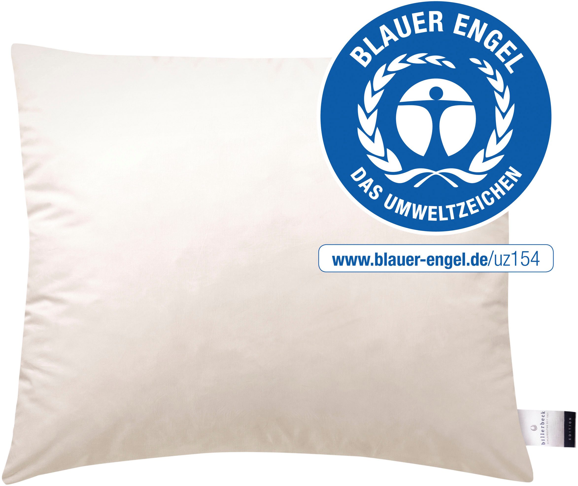 billerbeck Federkopfkissen E14 Greta, Kopfkissen 40x80, 70x80, 80x80 cm, Füllung: Füllung: 85% Entenfeder, 15% Entendaune, Bezug: 100% Baumwolle, Bauchschläfer, Rückenschläfer, Seitenschläfer, Die Daunendecke mit dem blauen Engel