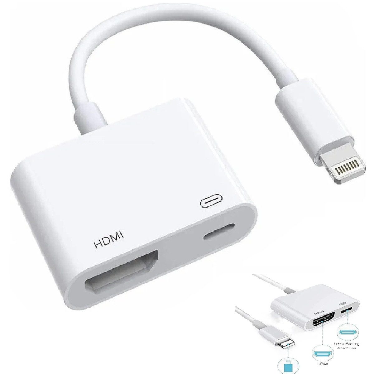 HDMI Lightning Adapter für iPhone & iPad,1080p Full HD Video Konverter HDMI-Adapter
