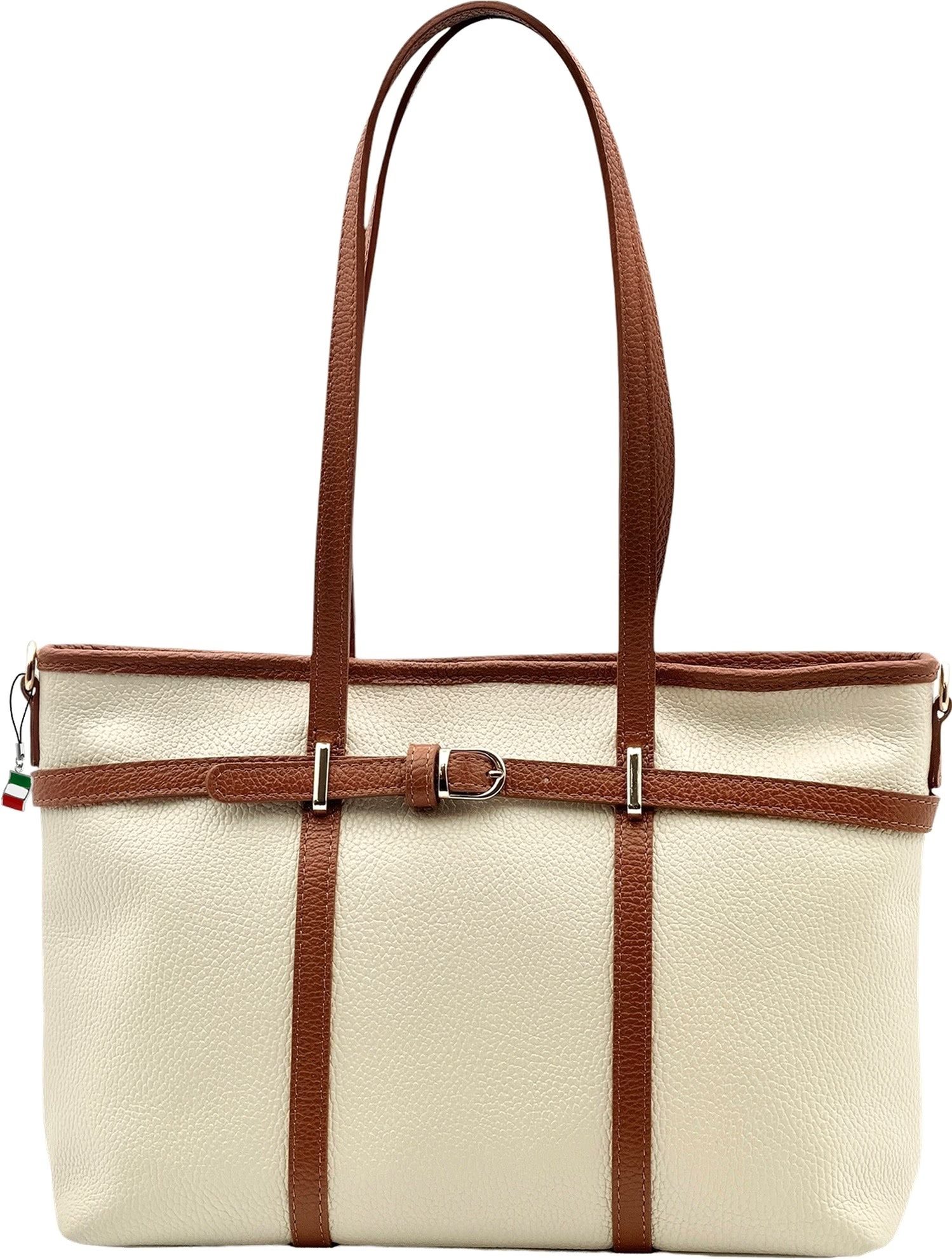 FLORENCE Schultertasche Florence Damen Schultertasche Echtleder (Schultertasche), Damen Schultertasche Leder, beige, braun ca. 37cm