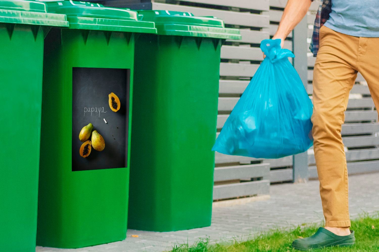 Mülleimer-aufkleber, und Kreidetafel St), Mülltonne, Papaya (1 Frische auf Abfalbehälter MuchoWow Wandsticker Sticker, Container, einer bunte