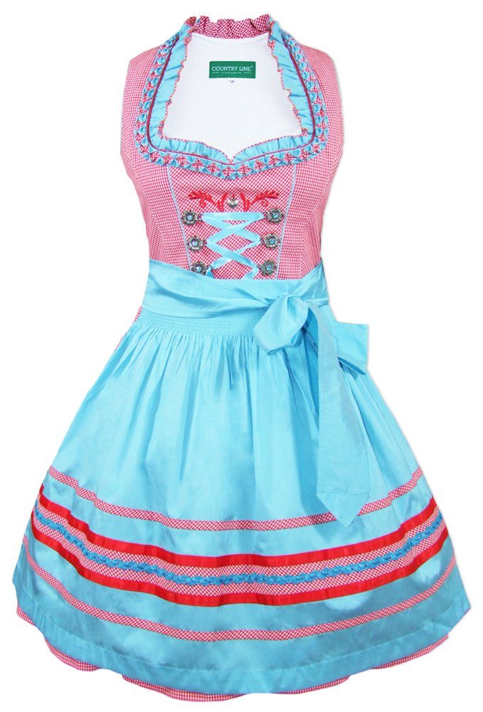 Country Damen Dirndl Rot Line 50cm Hellblau Vera, Dirndl Line Country