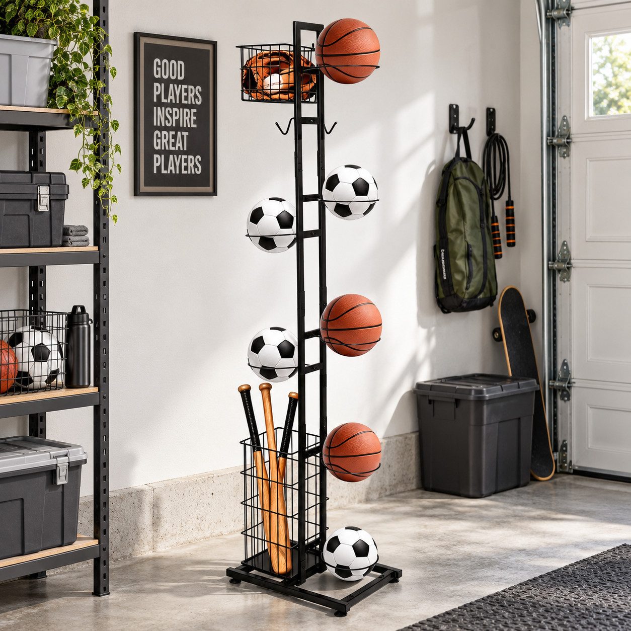 LEMLIT Basketballständer Ballregal für Basketball und Fußball, Vertikales Sportgeräte-Regal (1er Set, 1-St., Sportgeräte-Aufbewahrungsregal …