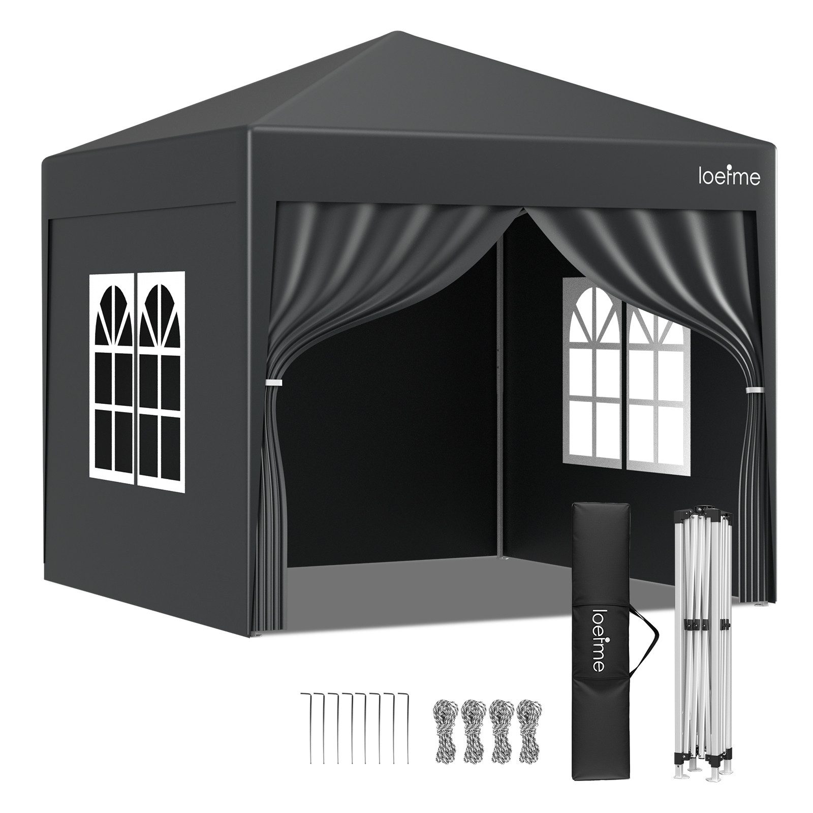 loefme Faltpavillon 2,5×2,5m, Pop Up Pavillon mit 4 abnehmbaren Seitenwänden, mit 4 Seitenteilen, 3 Höhenverstellungen, wasserdicht & UV-beständig, für Garten & Party