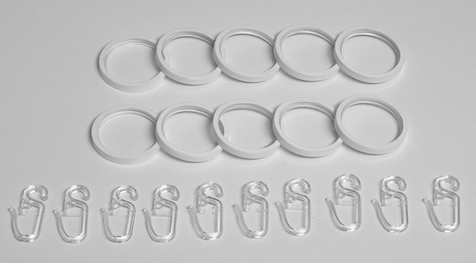 indeko Gardinenring, Gardinenstangen, (Set, 10-St., mit Faltenlegehaken), für Vorhangstangen bis Ø 20 mm