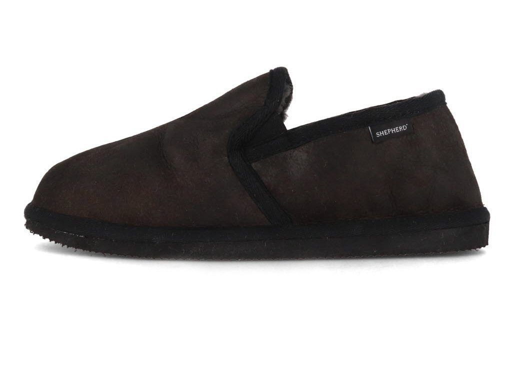 Shepherd Bosse Herren Lammfellhausschuh, matt black, Winterschuhe Hausschuh Winter, slipper, temperaturregulierend, Dunkelbraun