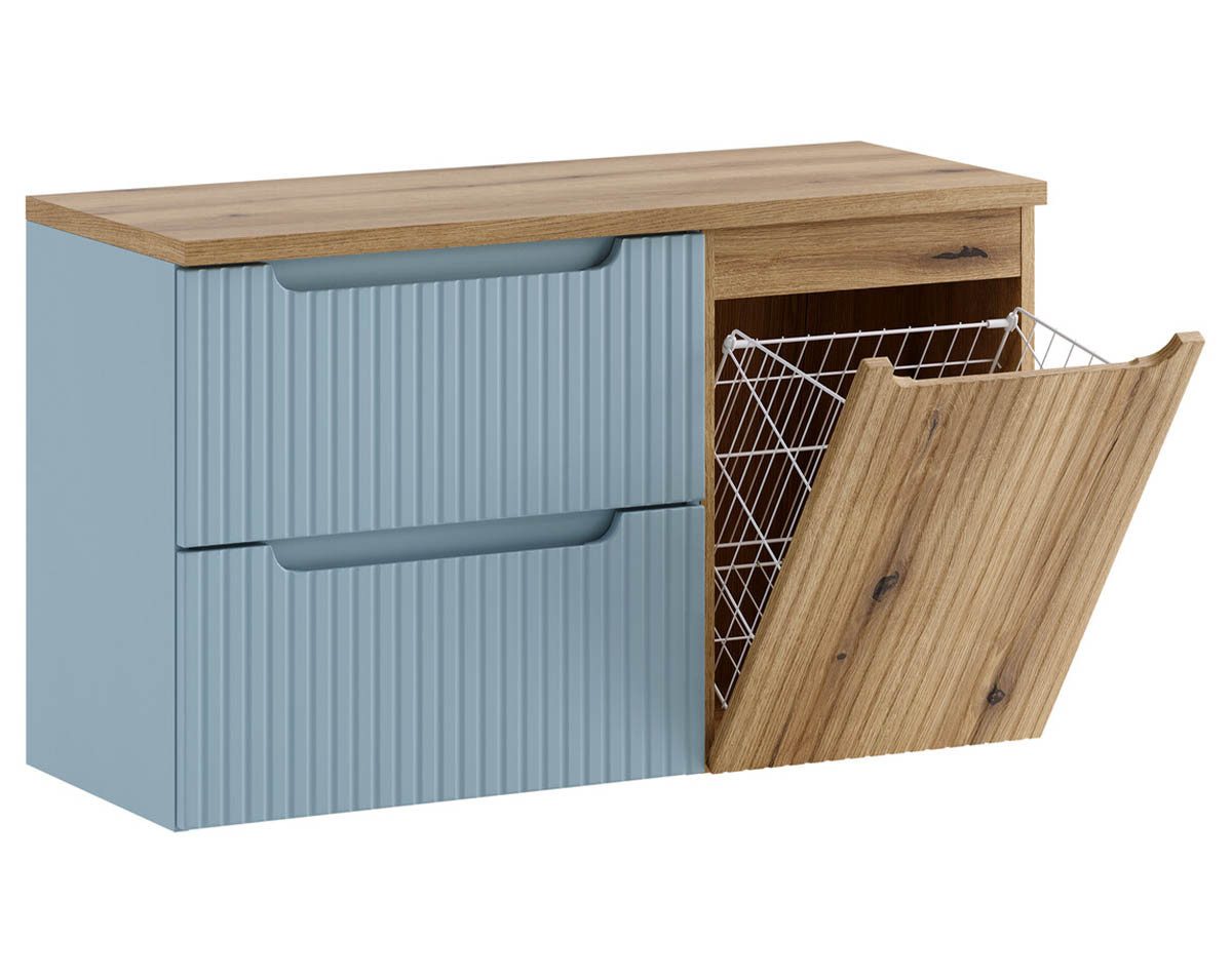 einfachgutemoebel Waschtisch-Set ILUNA Blue Waschtisch 100cm mit Coast-Oak Oberplatte ohne Becken, (Badmöbel Set, 1-St., Waschtisch Unterschrank)