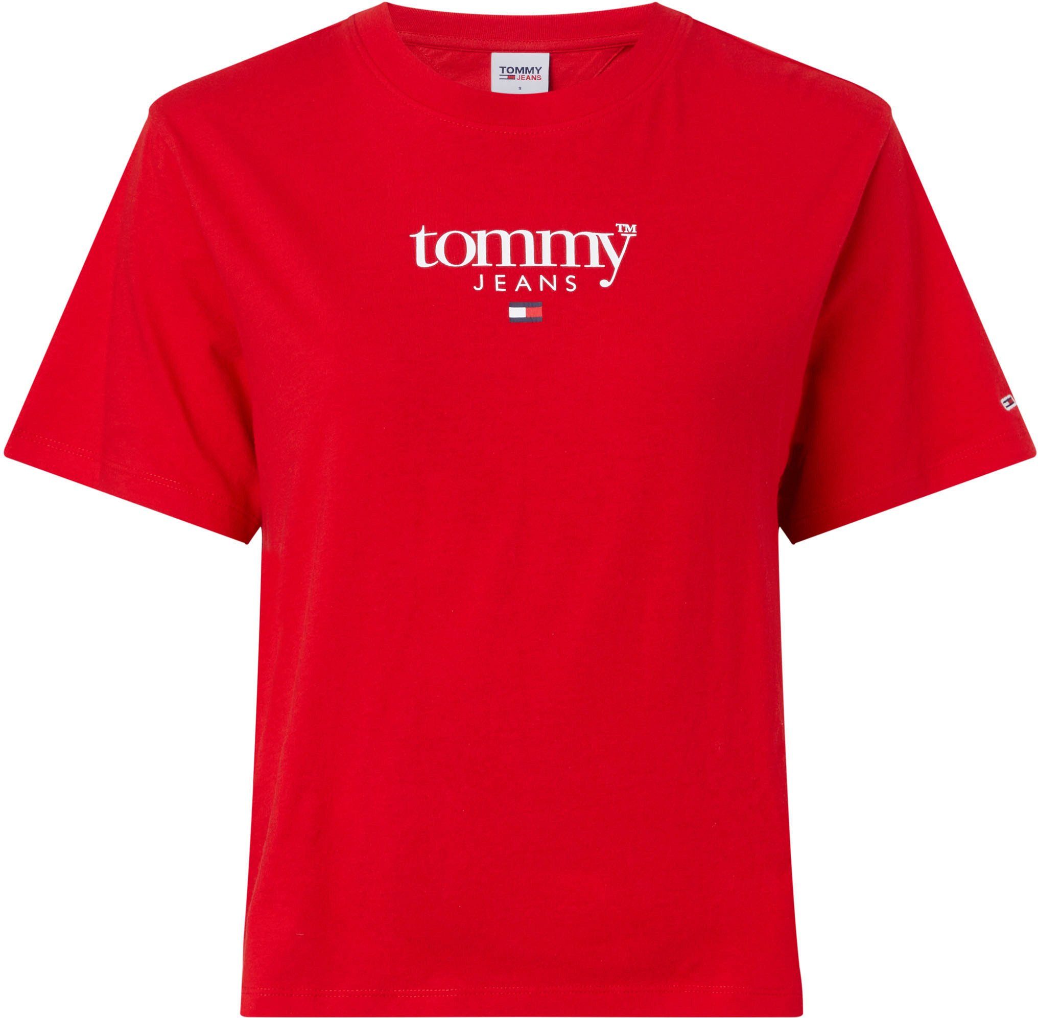 TJW Kurzarmshirt 1 ESSENTIAL LOGO Tommy Jeans SS hellrot Tommy mit Jeans gestickter Logo-Flag CLASSIC